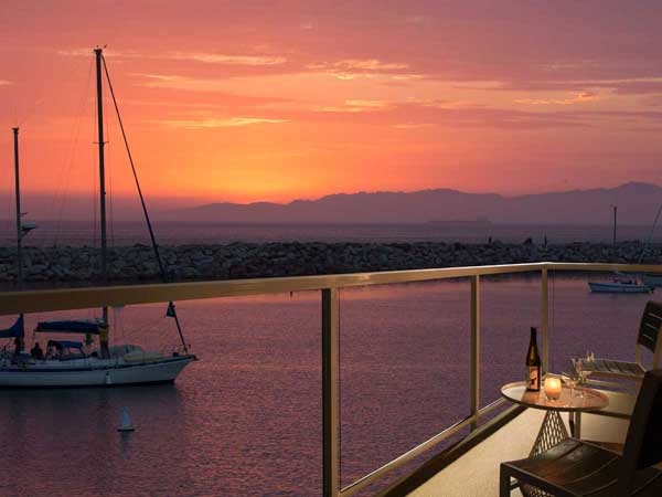 guestroom balcony at sunset in Redondo Beach, CA