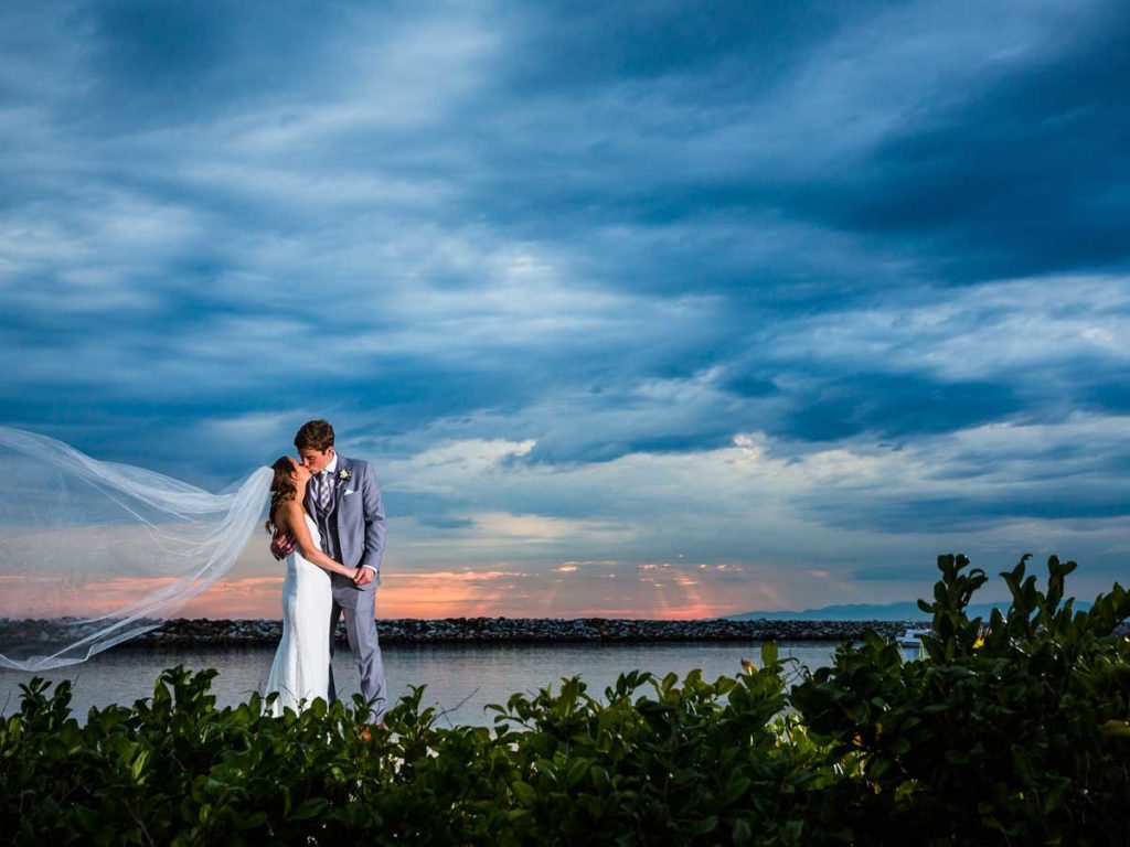 Wedding couple at sunset in Redondo Beach, CA