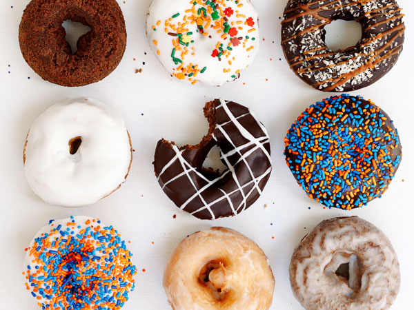 9 Doughnuts on a table