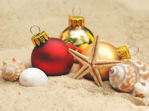 christmas decoration on beach sand