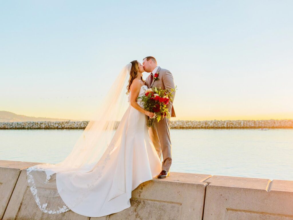 Wedding couple at sunset in Redondo Beach, CA