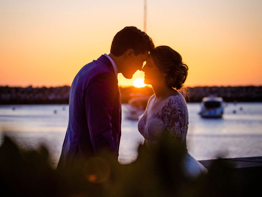 Wedding couple at sunset in Redondo Beach, CA