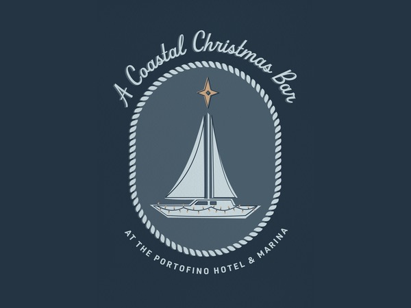A Coastal Christmas Bar logo with a lighted sailboat crest, the seasonal pop-up bar at The Portofino Hotel & Marina in Redondo Beach, California